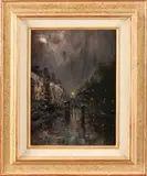 Lucien Frank, Stadsgezicht bij avond, Olieverf op paneel