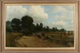 Johan Ernst Bäumer, Landschap met schaapskudde en korenschoven, Olieverf op linnen
