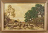 Wim Nefkens, Schaapskudde met herder, Olieverf op linnen