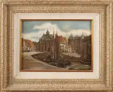 Stadsgezicht met haven by Onduid. gesig., Olieverf op linnen, offered Oct 2019