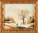 Wintergezicht met figuren by Henri François Marie van Dijk, Olieverf op paneel, offered Oct 2019