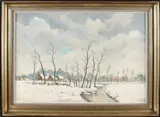 W. Noordijk, Winters landschap, Olieverf op linnen
