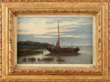 Monogram W.D.L., Hollandse vissersboot met vissers, 1879, Olieverf op paneel