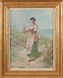 Eisman Semenowsky, Dienstmeid in de duinen, Pastel op papier