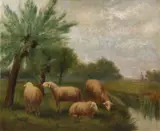 L. Goffin, Schapen bij knotwilgen, Olieverf op linnen
