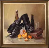 A. van Brandt, Stilleven met schoenen, sinaasappel..., Olieverf op linnen