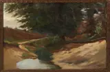 Frans de Haas, Landschap met beek en figuur, Olieverf op linnen