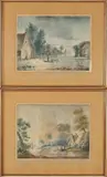 Onduid. gesig., 2x Aquarellen, Twee aquarellen