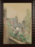 B. Boeziek, Balkon met bloemen, Pastel op papier