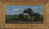 Pieter Zwart, Landschap met melkende boer, Olieverf op linnen