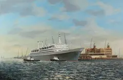 Leo Scheen, Passagiersschip haven Rotterdam, Olieverf op paneel
