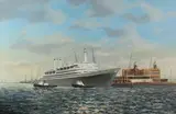 Leo Scheen, Passagiersschip haven Rotterdam, Olieverf op paneel