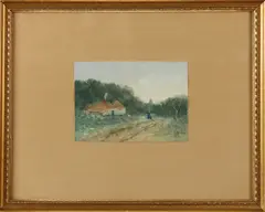 J.H. Doeleman, Figuren op landweg, Aquarel op papier