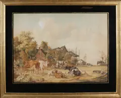 Boerenhoeve met vee by Pieter Gerardus van Os, Aquarel op papier, offered Jun 2019