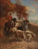 Henry Schouten, Bergpad met herders en schapen, Olieverf op linnen