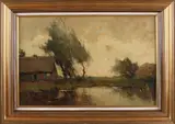 Ydema?, Polderlandschap met boerenhuis by Ydema? Mogelijk Egnatius Ydema Onduidelijk, Olieverf op linnen, offered Jun 2019