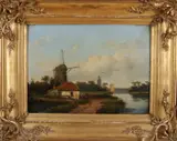 J. Donna Fecit, Hollands landschap met vaart, Olieverf op paneel