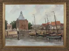 F. R. Dozeman, Haven van Enkhuizen, Olieverf op linnen