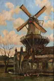 Dirk Jansen, Windmolen met kippen, Olieverf op linnen