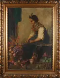 M. Haase, Bloemenverkoopster, 1927, Olieverf op linnen
