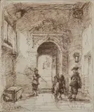 Figuren bij boog by J.A.B. Stoebel & H.F.C. ten Cate, Droge naald schets op papier, offered Jun 2019