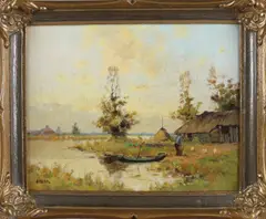 B. Medema, Poldergezicht, Olieverf op paneel