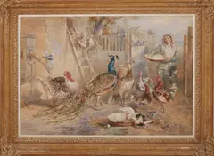 Charles Verlat, Boerin bij hoederhof, 1862, Aquarel op papier