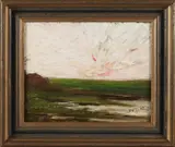 B.W. Goldberg, Landschap met plaggenhut, Olieverf op paneel