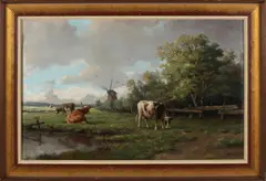 A.M. Geijp, Hollands landschap met koeien, Olieverf op linnen