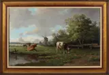 A.M. Geijp, Hollands landschap met koeien, Olieverf op linnen