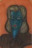 Vrouw met blauw gezicht by Monogram B + watermerk hand met bijl, Pastel op papier, offered Jun 2019
