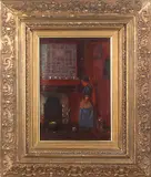 Jonge vissersvrouw bij openhaard by Jules Benoit Levy Parijs 1866 - 1952 Franse School, Olieverf op paneel, offered Jun 2019