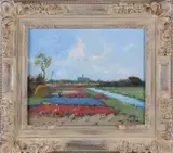 Hollandse bloembollenvelden by J.J.H. van Leeuwen, Olieverf op paneel, offered Jun 2019