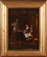 Ongesigneerd? 19e Eeuw, Interieur met figuren, Olieverf op paneel