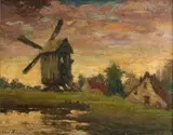 Emile Hoogewijs, Landschap met molen, Olieverf op linnen