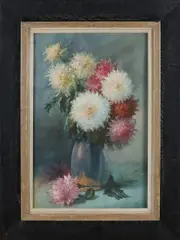 Anton Funke Küpper, Vaas met bloemen, Aquarel op papier