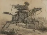F.W.N. Mulert Fecit, Turkse soldaat te paard, Tekening op papier