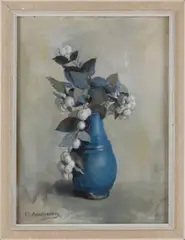 Lies Arntzenius, Vaas met sneeuwbes, Gouache op papier