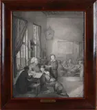 Jan Salm, Schoolklas, Sepia met ophogend wit op papier