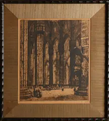 Martin van Waning, Kerkgezicht met figuren, Ets op papier