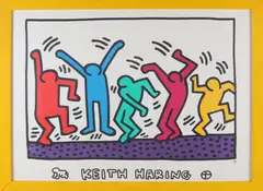 Lithografie Keith Haring, Dansende figuren, Lithografie Keith Haring