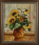 W. Markestein, Vaas met zonnebloemen, Olieverf op linnen