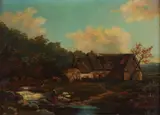 / A. Boode?, Boerderij aan waterkant by Onduid. gesig., Olieverf op linnen, offered Jun 2019