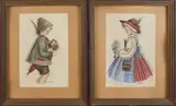 Twee maal Duitse School, Beierse jongen en meisje, Aquarel op papier