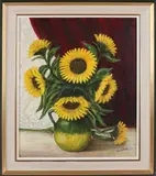 K. Vink, Vaas met zonnebloemen, Olieverf op linnen