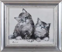 H. Poeder, Twee kittens, Olieverf op paneel