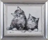 H. Poeder, Twee kittens, Olieverf op paneel