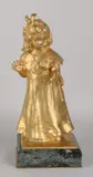 Meisje met vlinder op arm by Antiek verguld bronzen figuur, Groot antiek verguld bronzen figuur op zwart marmeren basement, offered Jun 2019