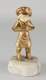G. Bailly bronsje, Meisje met ivoren gezicht, Antiek Frans verguld bronzen figuur op marmeren basement