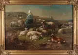 Henry Schouten, Landschap met schapen, ram en herderin